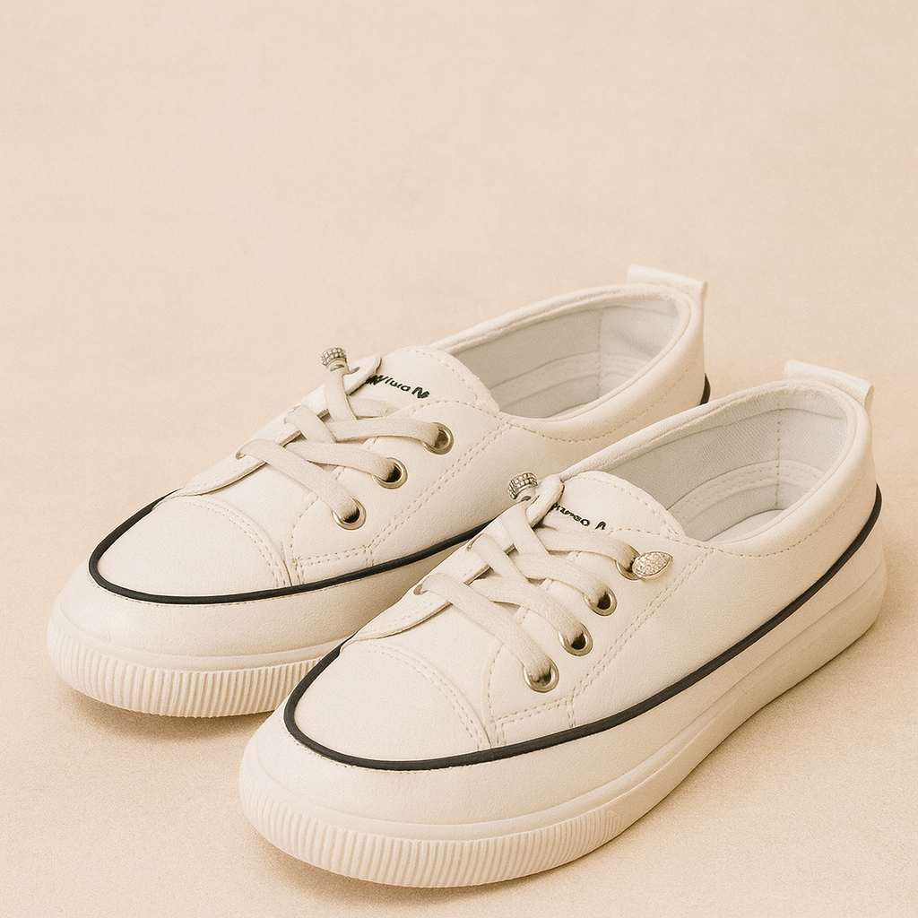 Nighttime Mytime Cream Casual Sneakers – Women’s Size 7 Lace-Up Everyday Shoes