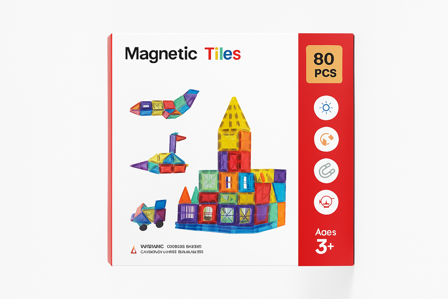 80-Piece Magnetic Tiles Building Set – Colorful STEM Construction Blocks for Kids Ages 3+
