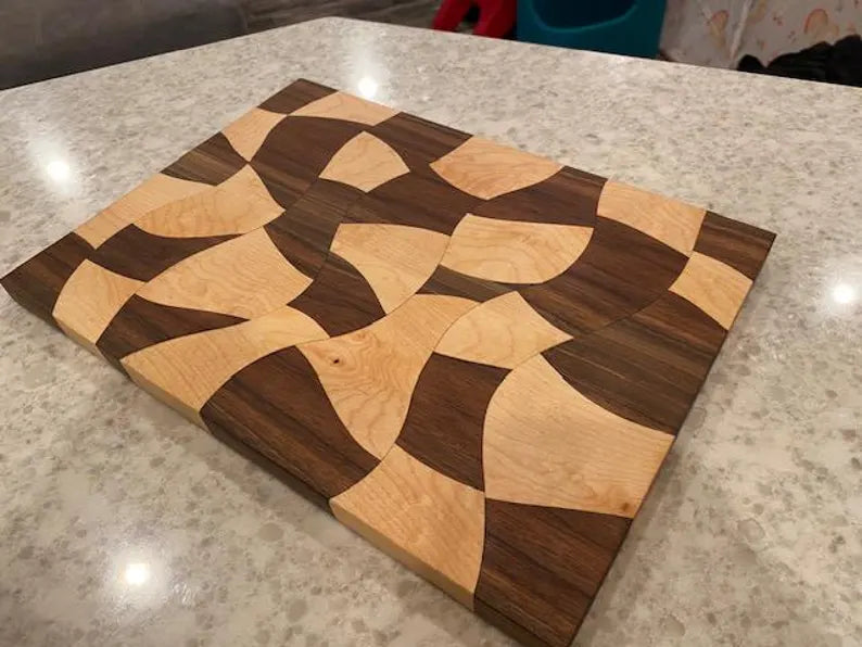 Handmade Maple & Black Walnut Cutting Board - Wavy Edge Cheese Board