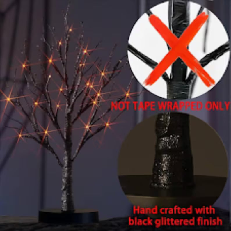 24” LED Orange Light Tree Lamp – Battery Operated Halloween & Fall Decor Light