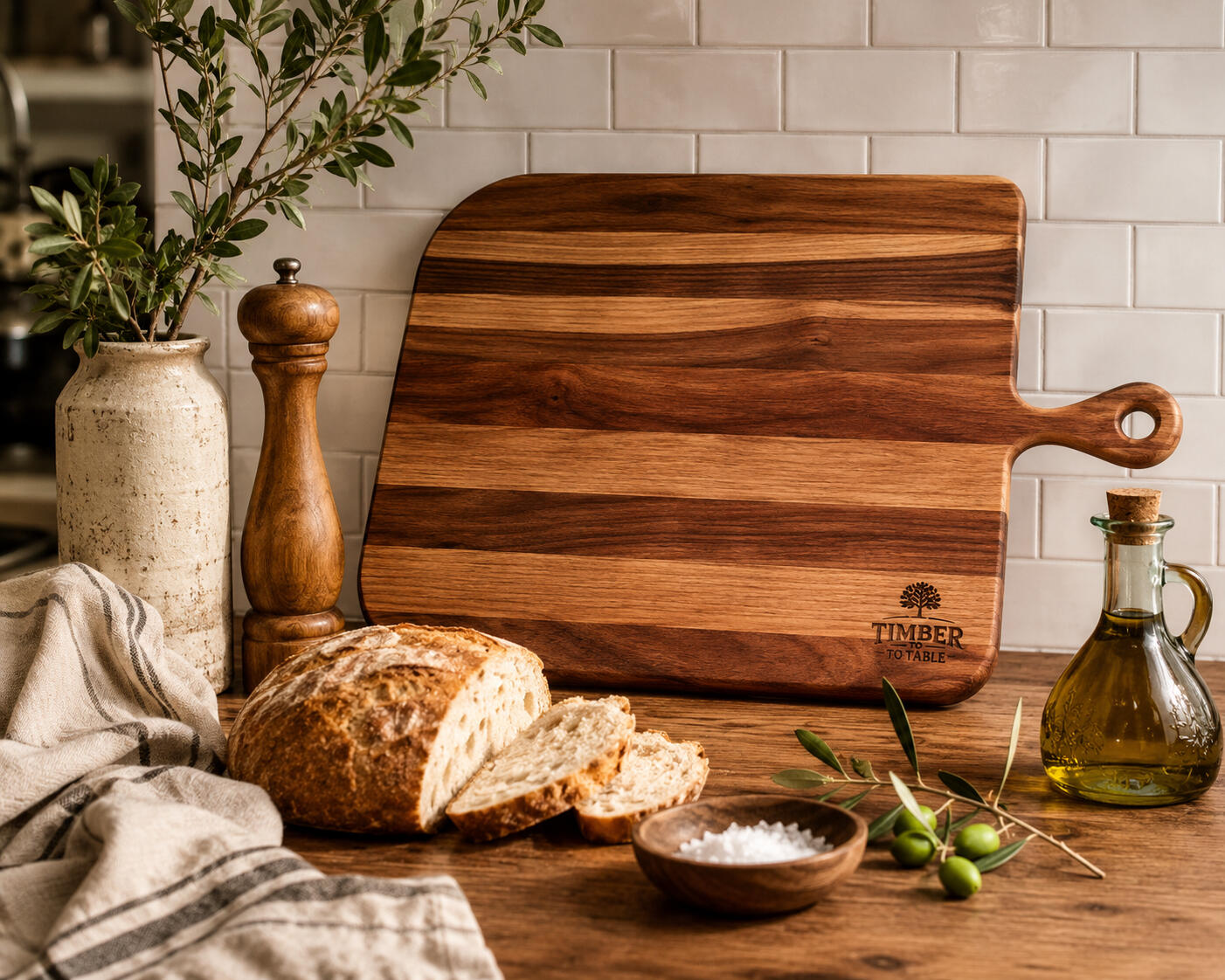 I'm proud to feature handcrafted cutting boards, charcuterie boards, kitchen essentials, and premium wood butter made by Timber to Table. Their craftsmanship and attention to detail make every piece one you'll enjoy for years.