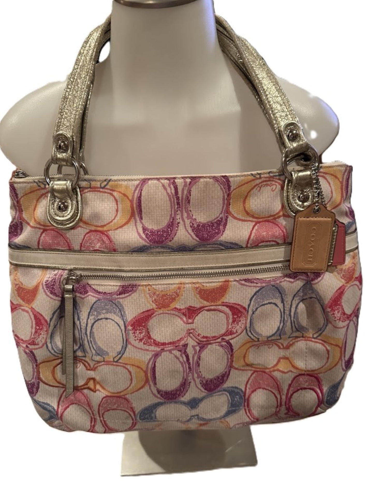 Authentic Pre-Owned Coach Poppy Cream Signature C Purse 19023 – Multicolor Designer Handbag, Tote, Satchel