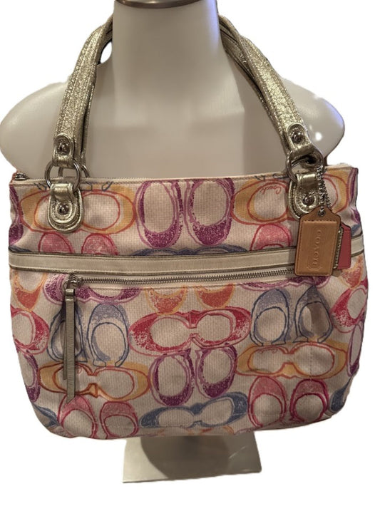Authentic Pre-Owned Coach Poppy Cream Signature C Purse 19023 – Multicolor Designer Handbag, Tote, Satchel