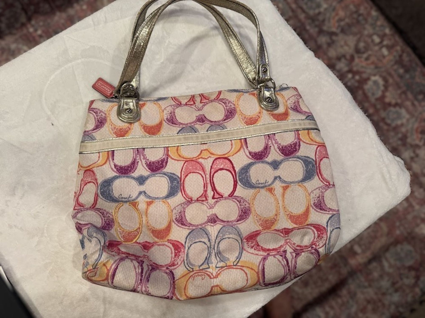 Authentic Pre-Owned Coach Poppy Cream Signature C Purse 19023 – Multicolor Designer Handbag, Tote, Satchel