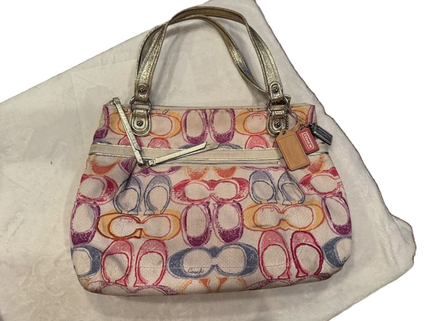 Authentic Pre-Owned Coach Poppy Cream Signature C Purse 19023 – Multicolor Designer Handbag, Tote, Satchel