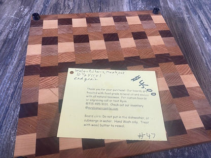 Board 07.47 Handcrafted End Grain Cutting Board – Walnut, Maple, Oak & Cherry | 11” x 12.5” Butcher Block