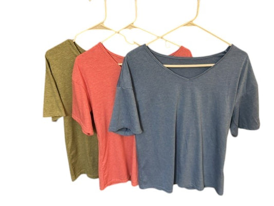 Women's Essential V-Neck Tee Bundle – Set of 3 (Blue, Pink & Army Green) Size Medium