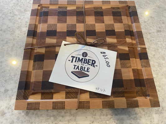End Grain Cutting Board – Maple, Walnut, Oak & Cherry | 12.25” Square – Timber to Table 07.42