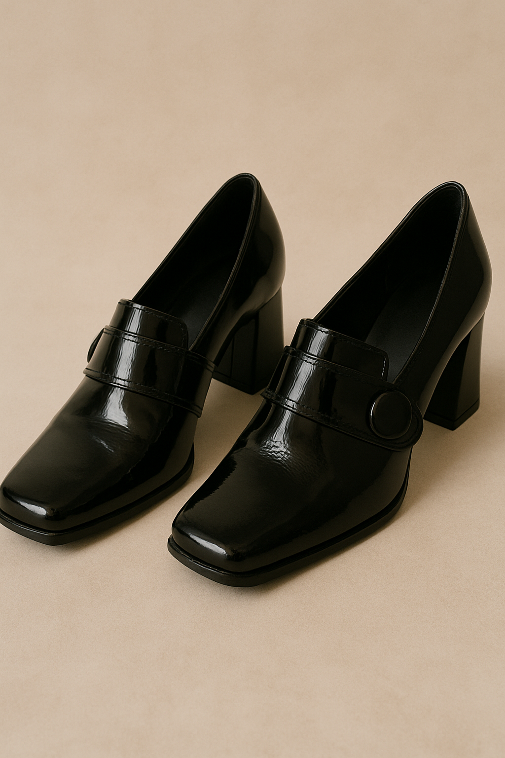 Studio Works Black Patent Mary Jane Heels – Size 7, 2” Block Heel, Retro Square Toe