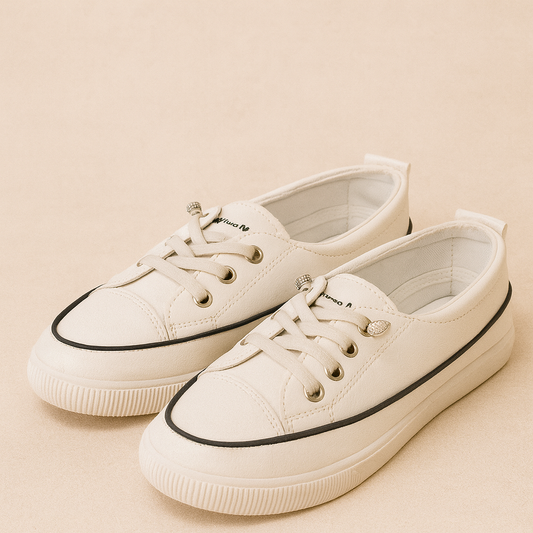 Nighttime Mytime Cream Casual Sneakers – Women’s Size 7 Lace-Up Everyday Shoes