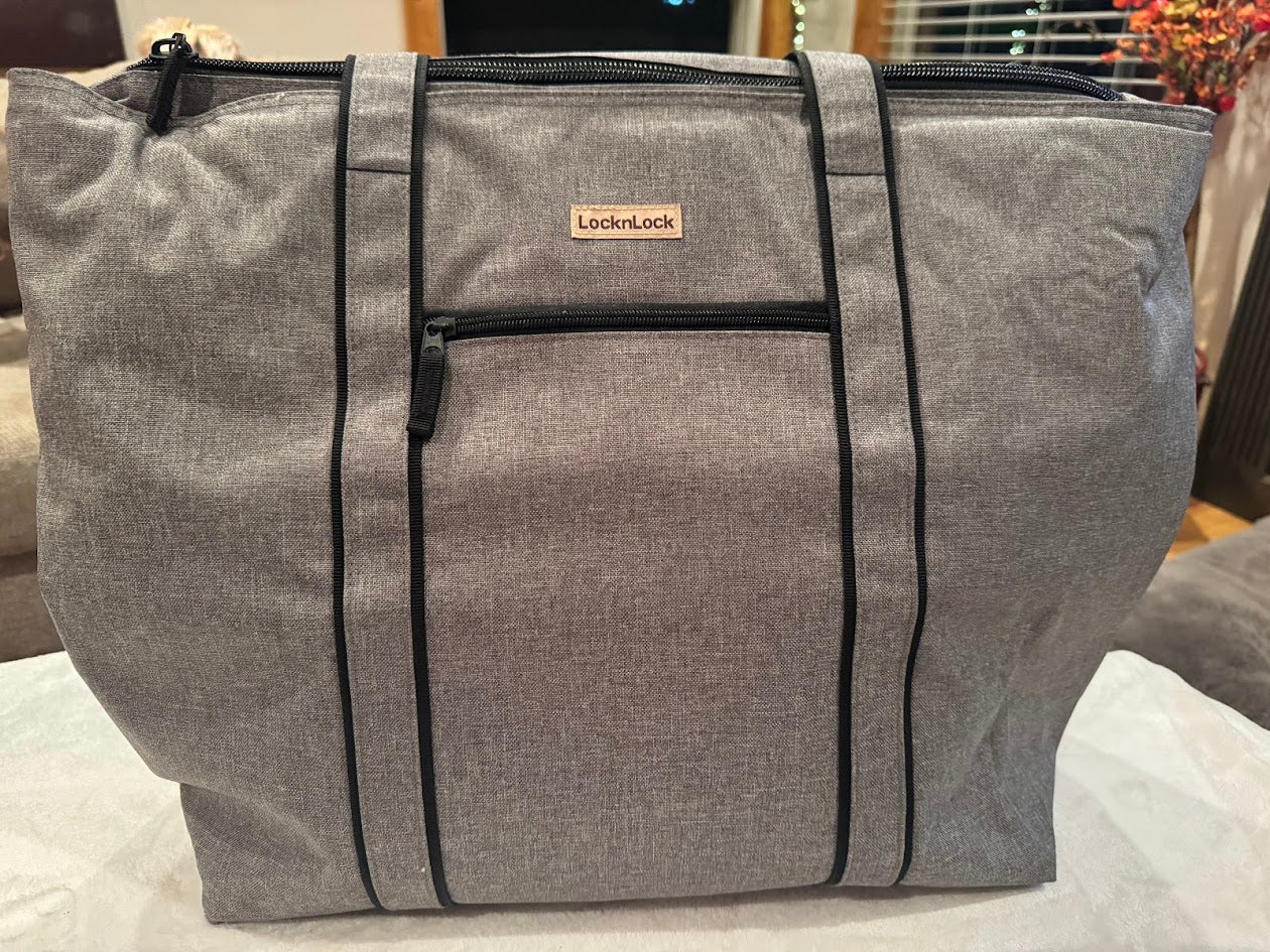 LocknLock Large Gray Insulated Cooler Bag – Thermal Picnic & Potluck Tote for Camping, Beach, or Groceries