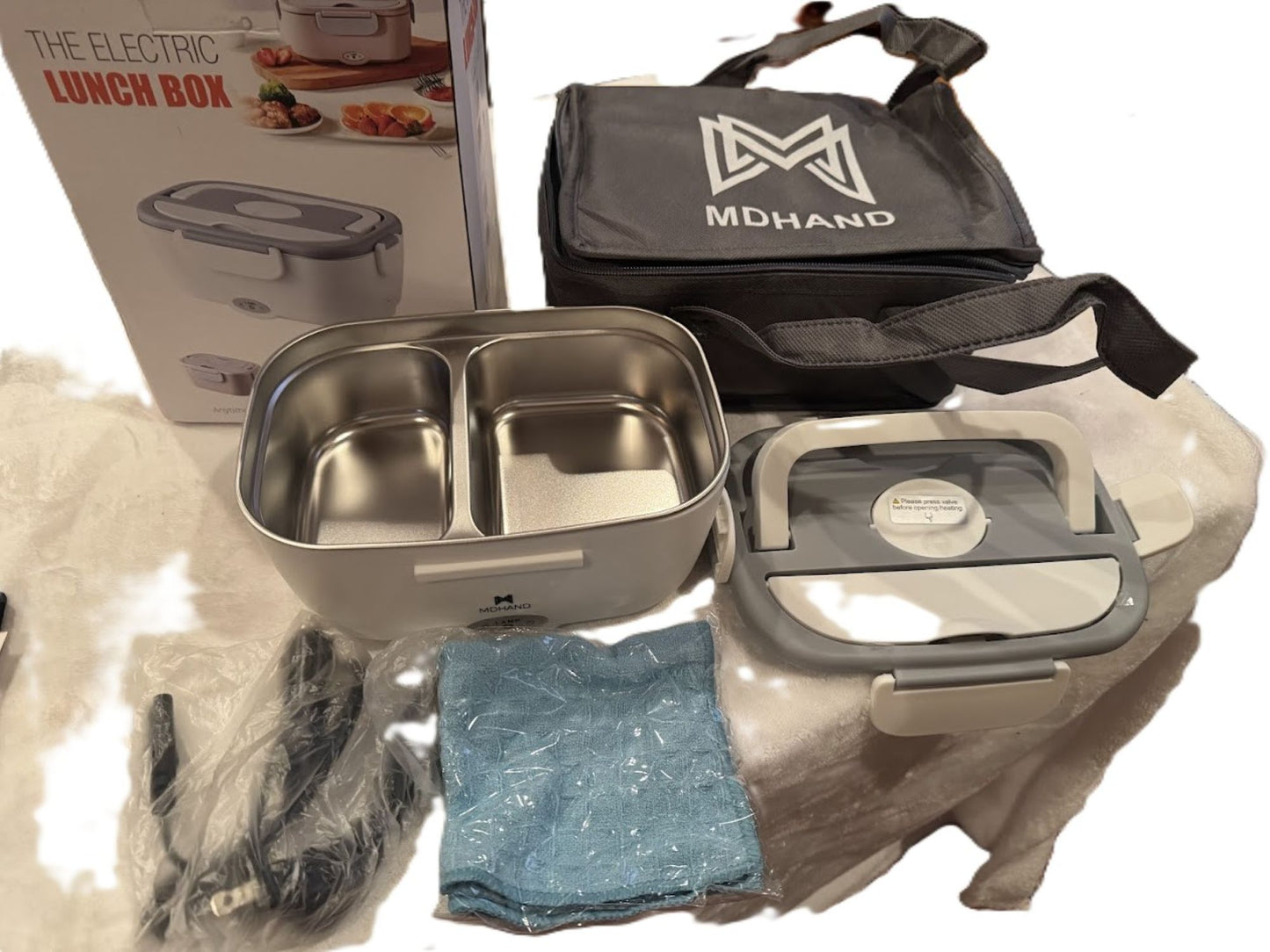 MDHAND Electric Lunch Box – Portable Self-Heating Food Warmer 110V/12V/24V for Work, Car & Outdoors with Lunch Bag New In Box