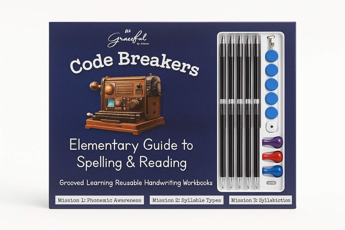 Code Breakers Mission 1 Workbook Set – Phonemic Awareness | Elementary Spelling & Reading Kit | Magic Ink, Grooved Handwriting Practice