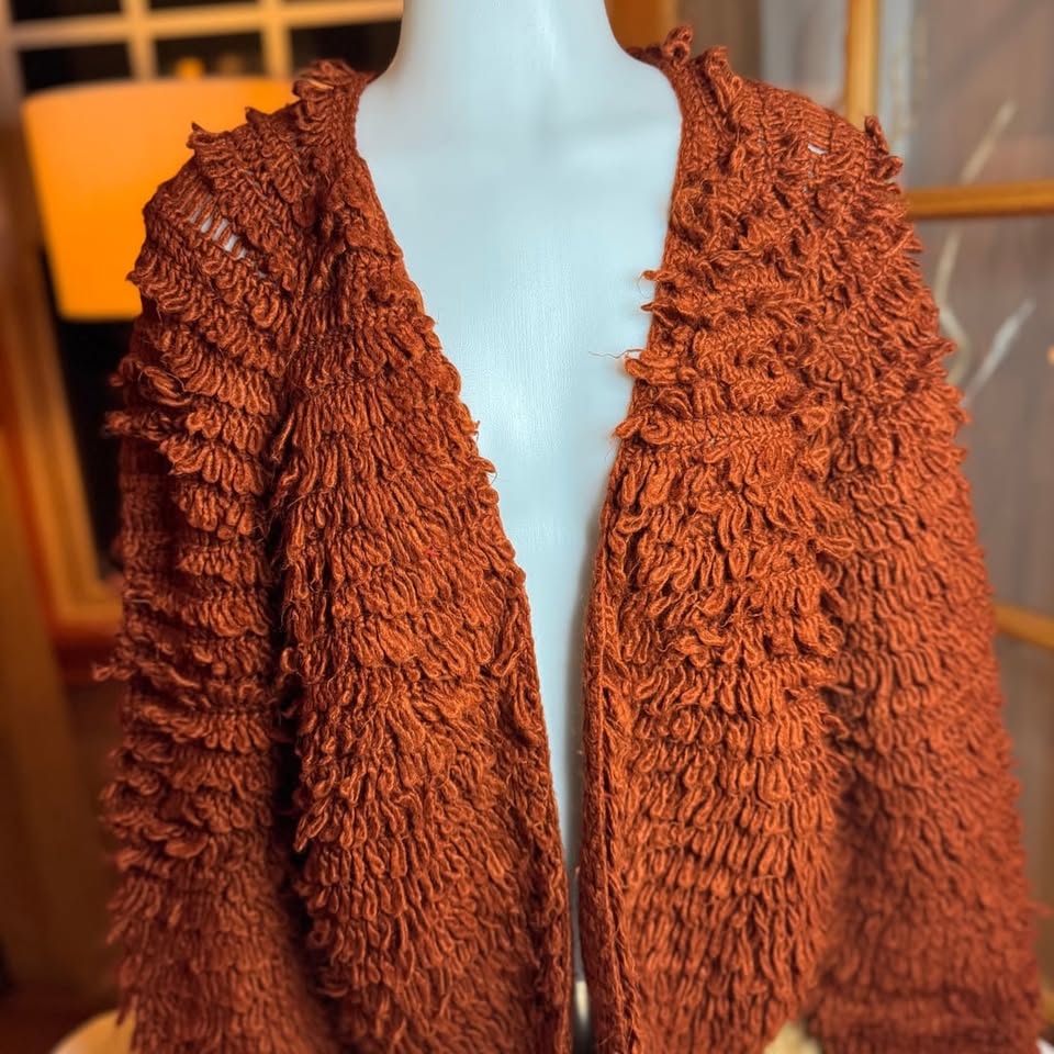 Cozy Textured Loop Knit Cardigan – Warm Rust / Open Front Boho Sweater