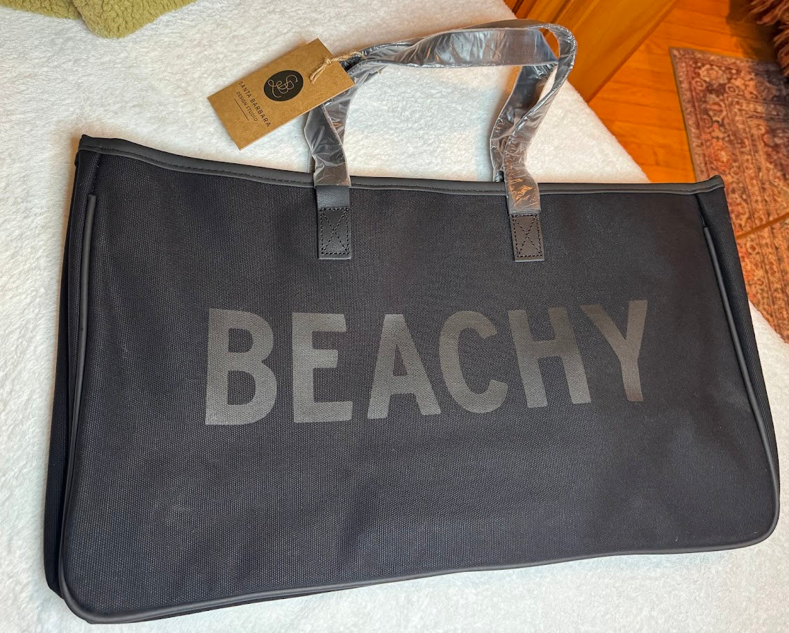 “BEACHY” Black Canvas Tote Bag – Santa Barbara Design Studio | 20” Weekender / Beach & Travel Bag
