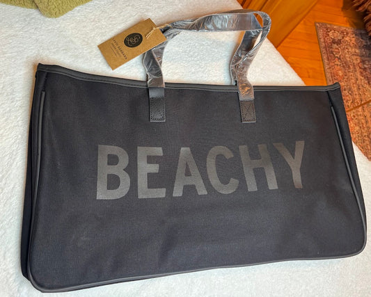 “BEACHY” Black Canvas Tote Bag – Santa Barbara Design Studio | 20” Weekender / Beach & Travel Bag