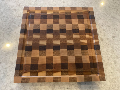 Board 07.42 End Grain Cutting Board – Maple, Walnut, Oak & Cherry | 12.25” Square – Timber to Table