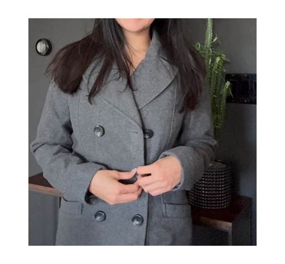 Women’s Merona Gray Peacoat with Black Buttons – Size Small