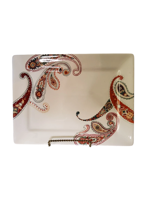 VTG Tabletops Unlimited “Misto” Multi Paisley 16” Rectangular Serving Platter | Hand Painted