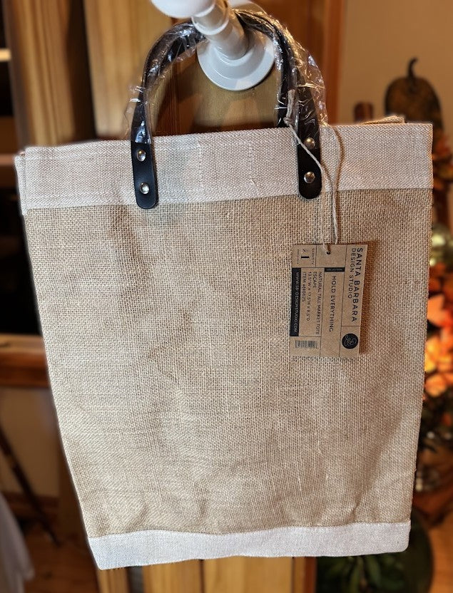 “ESCAPE” Jute Tote Bag with Leather Handles – Rustic Travel Bag | Beach • Market • Everyday Carry