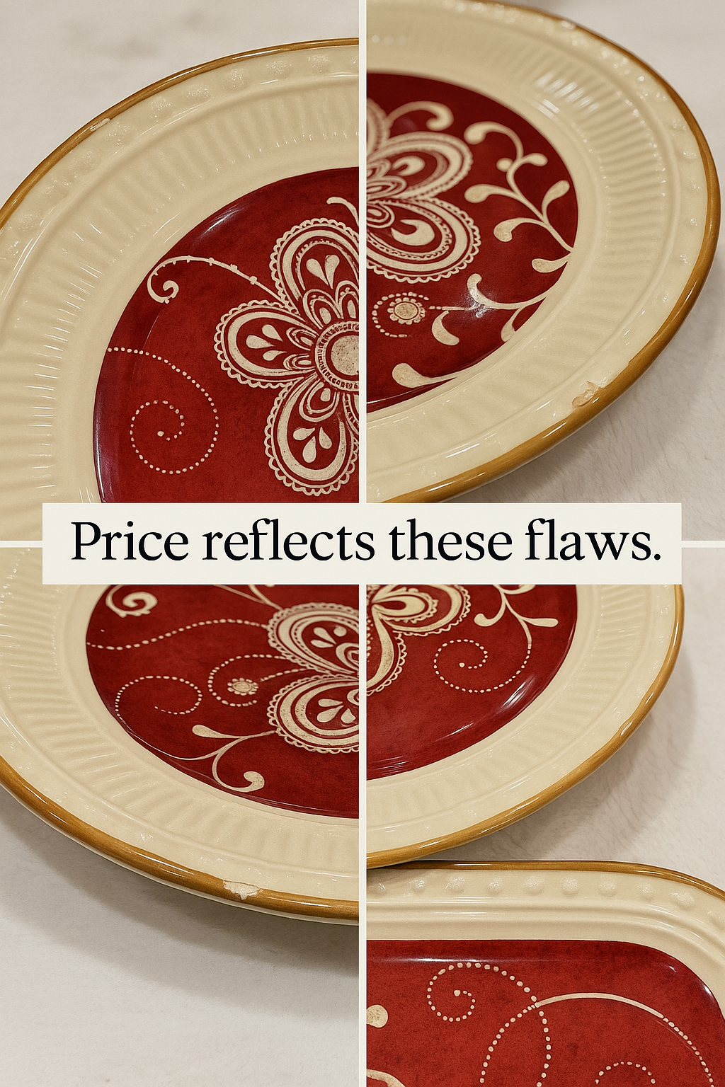 Pier 1 Red Medallion Scroll Dinnerware Set – 16 Pieces (Service for 4)