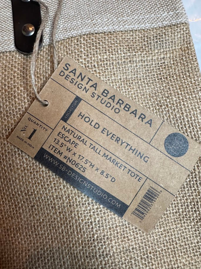 “ESCAPE” Jute Tote Bag with Leather Handles – Rustic Travel Bag | Beach • Market • Everyday Carry