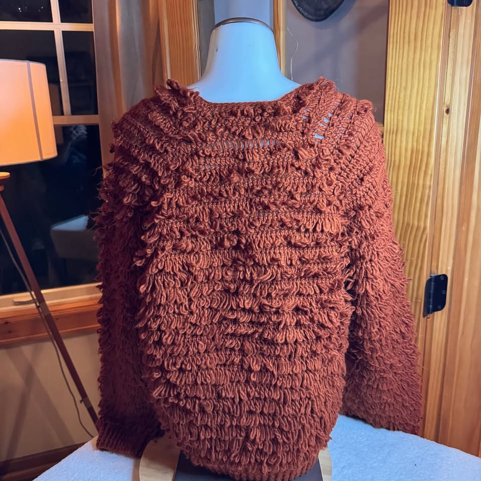 Cozy Textured Loop Knit Cardigan – Warm Rust / Open Front Boho Sweater