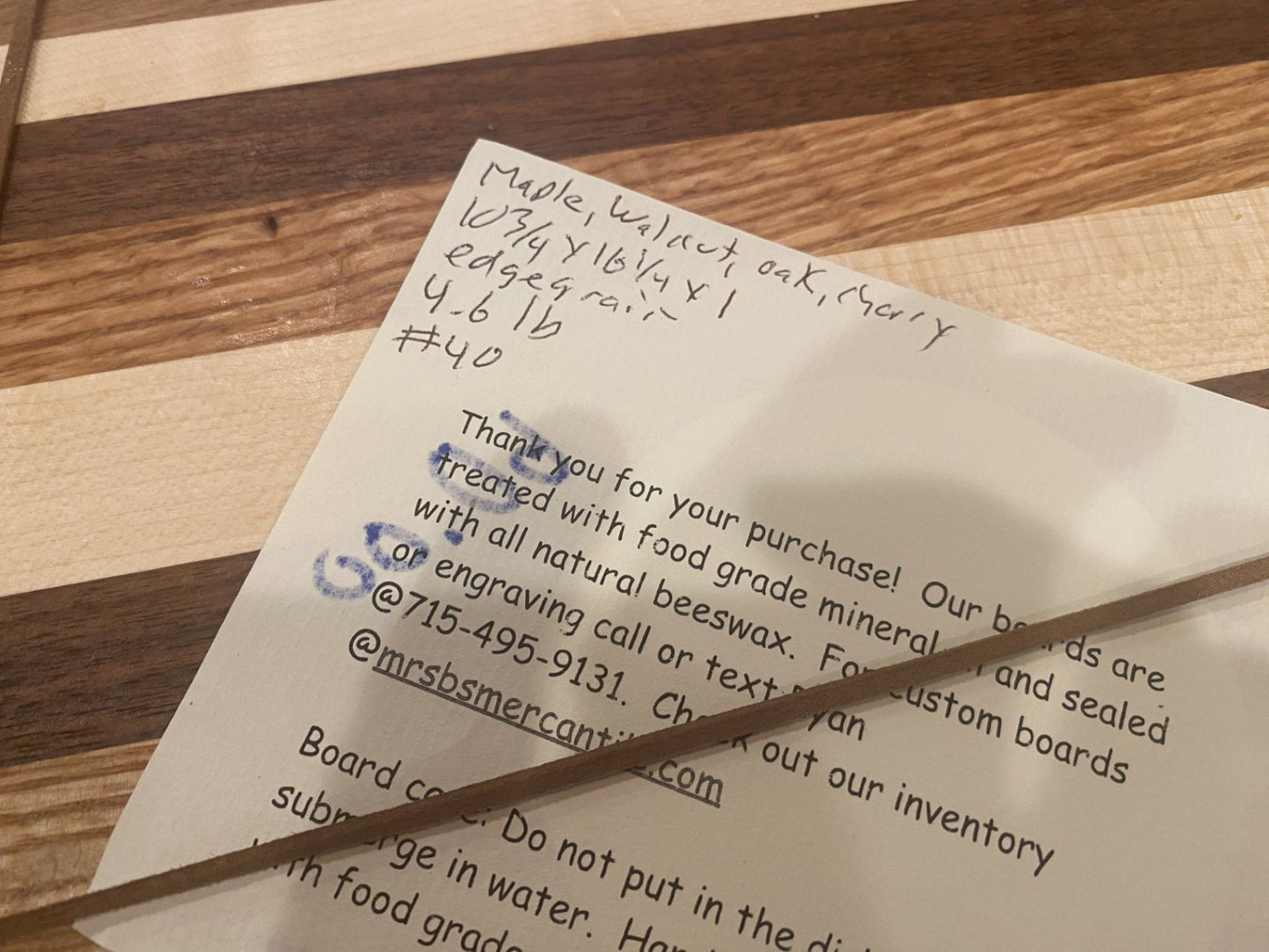 Handmade Maple Walnut Cutting Board: Edge Grain Butcher Block 07.40