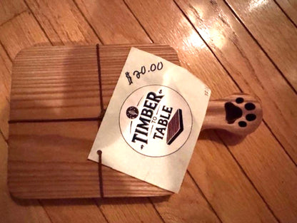 Board 07.16 Small Oak Cutting Board with Puppy Paw Print  Handmade Wood Board