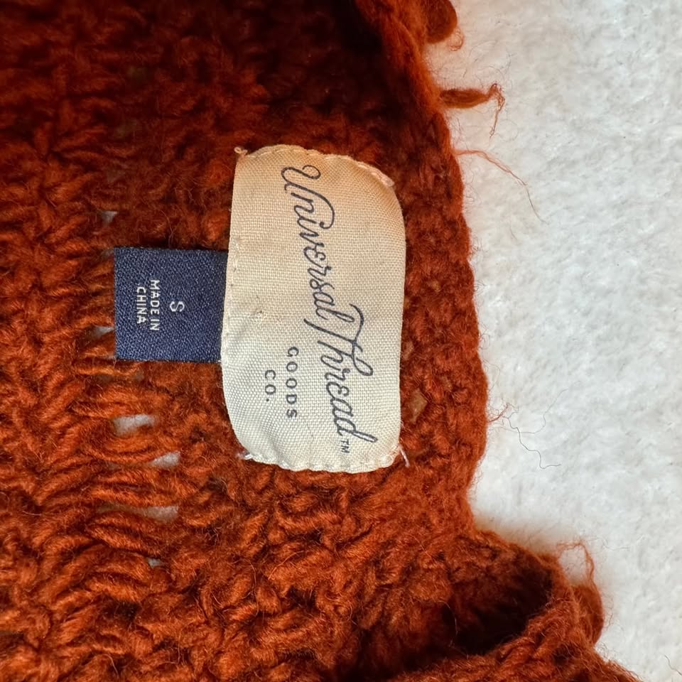 Cozy Textured Loop Knit Cardigan – Warm Rust / Open Front Boho Sweater