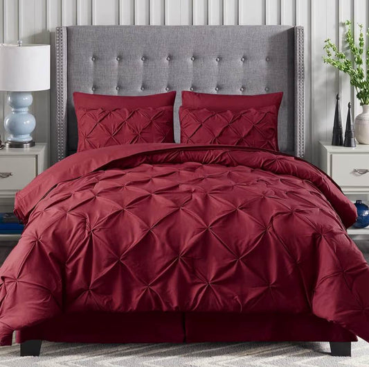 Queen 7-Piece Burgundy Pinch Pleat Comforter Set – Sheets + Shams Included