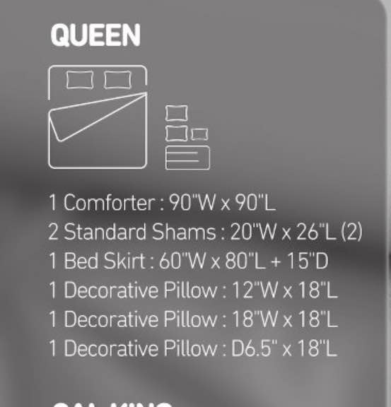New Queen 7-Piece Gray Pintuck Comforter Set w/ Decorative Pillow