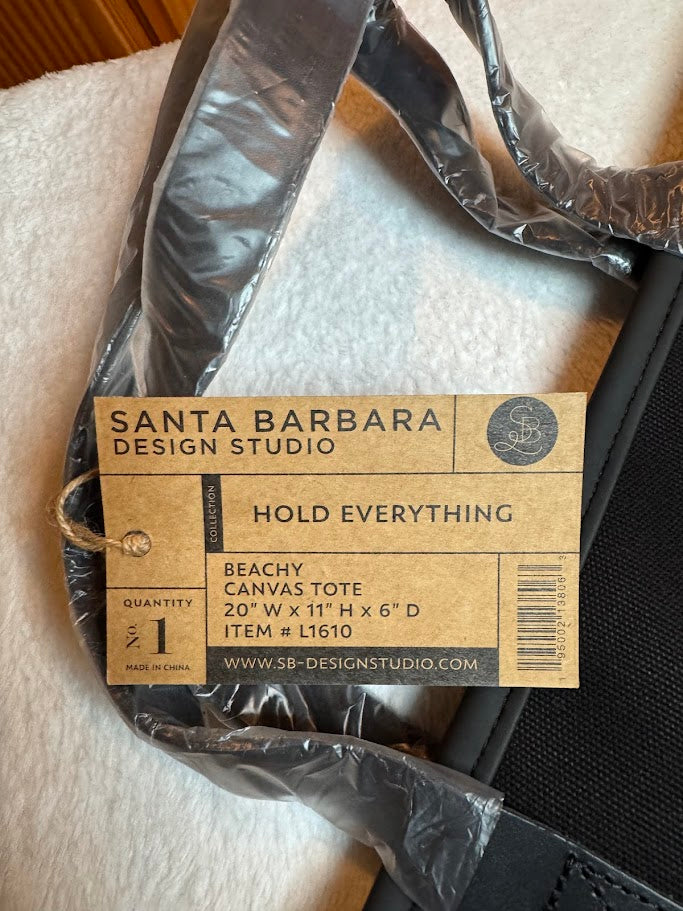 “BEACHY” Black Canvas Tote Bag – Santa Barbara Design Studio | 20” Weekender / Beach & Travel Bag