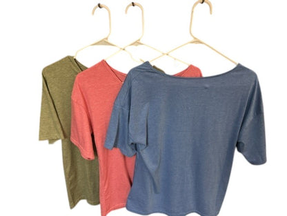 Women's Essential V-Neck Tee Bundle – Set of 3 (Blue, Pink & Army Green) Size Medium