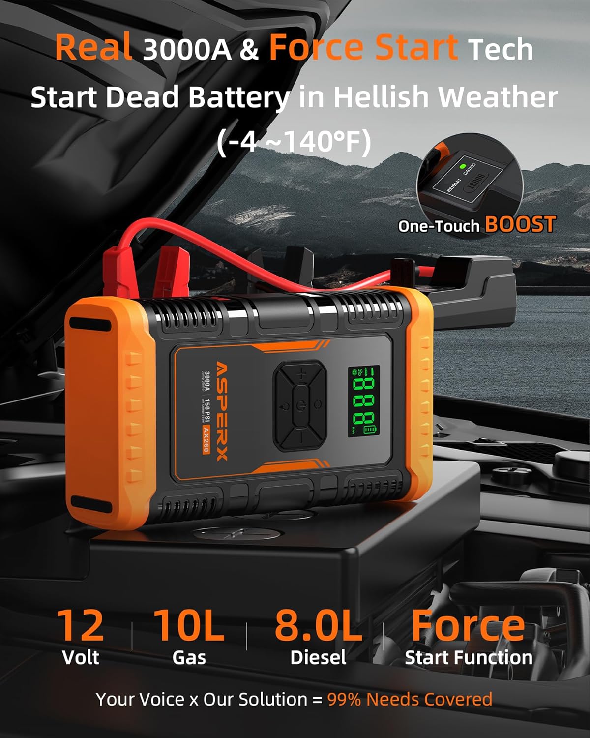 ASPERX AX260 Jump Starter with Built-In Air Compressor — Open Box