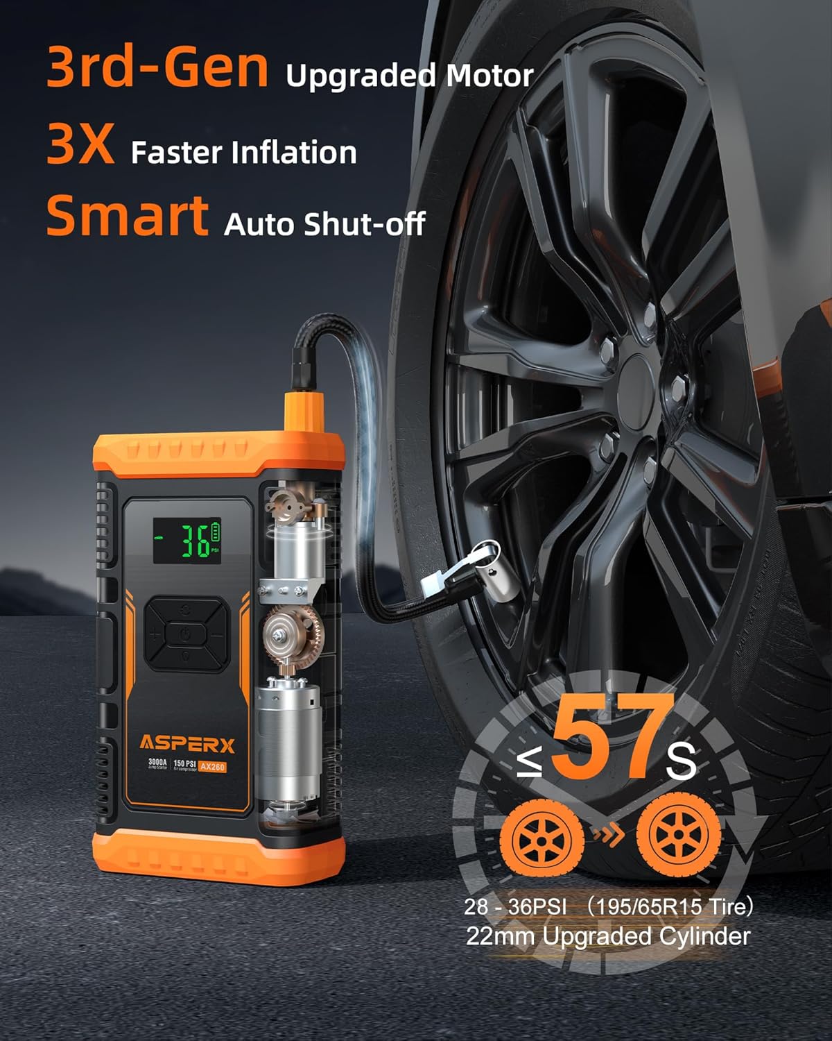 ASPERX AX260 Jump Starter with Built-In Air Compressor — Open Box