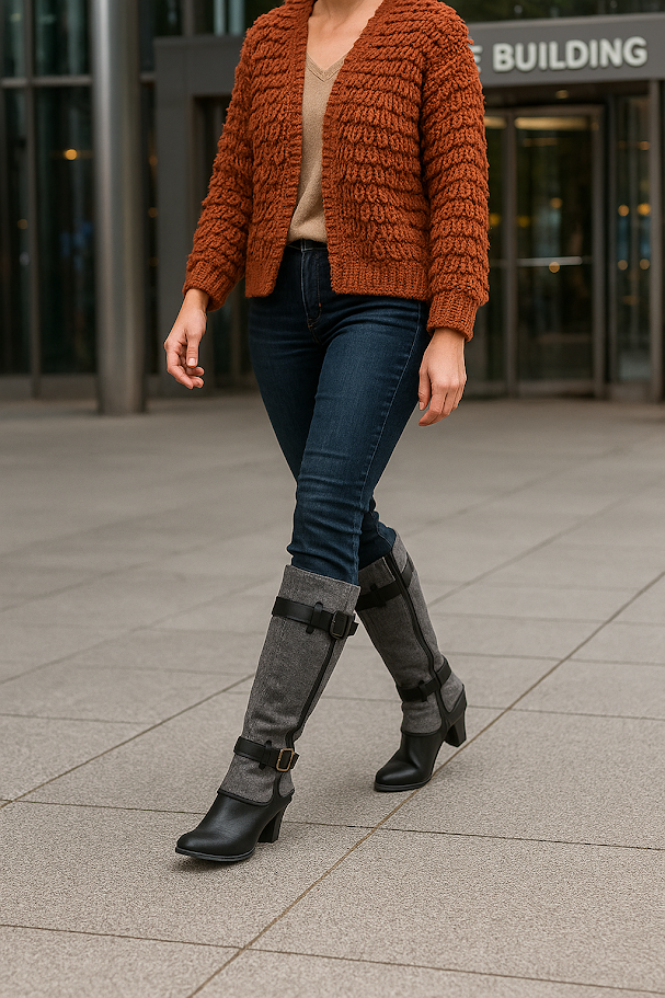 Cozy Textured Loop Knit Cardigan – Warm Rust / Open Front Boho Sweater