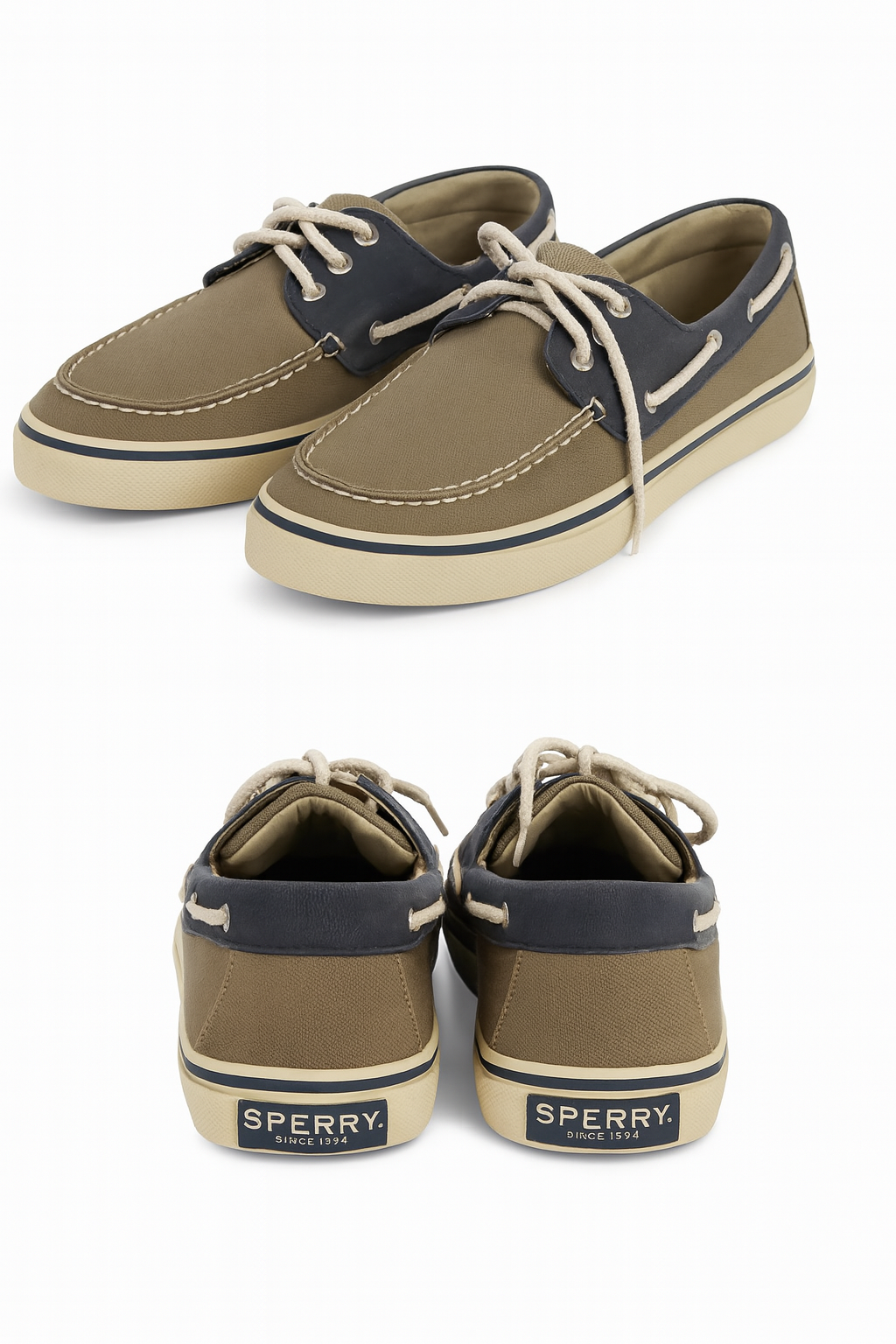Men’s Canvas Boat Shoes Gray & Navy Lace Up Casual Deck Shoes Size 10.5