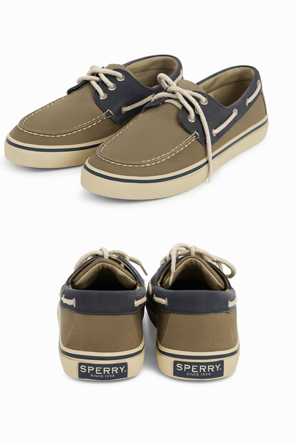 Men’s Canvas Boat Shoes Gray & Navy Lace Up Casual Deck Shoes Size 10.5