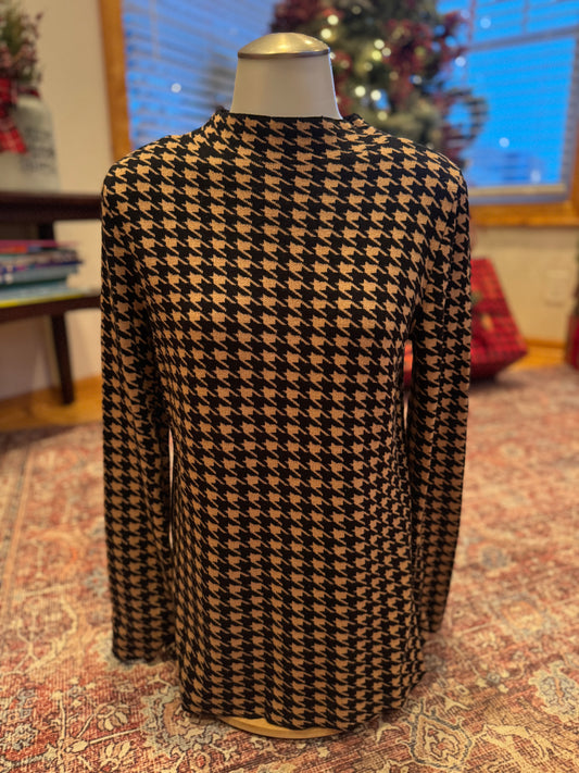 Ann Taylor Black & Tan Houndstooth Knit Sweater Top – Size Small