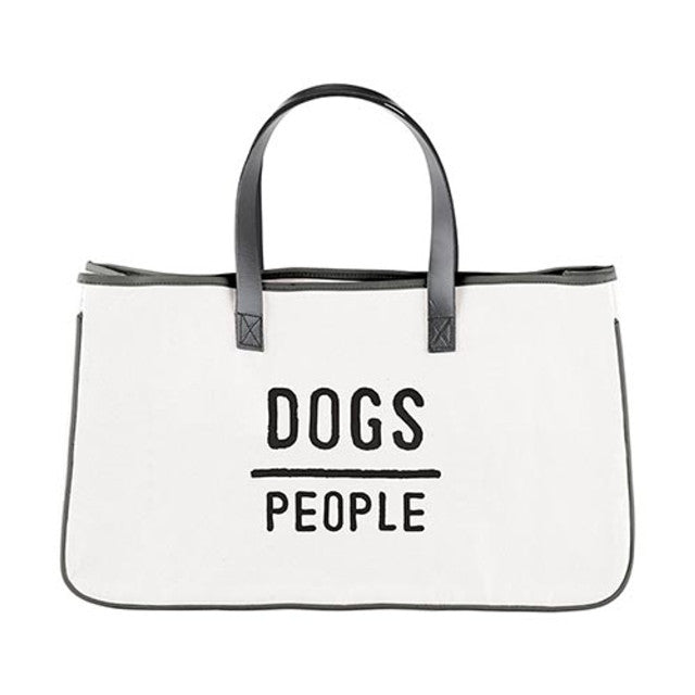 Dogs Over People Canvas Tote Bag – Large 20" Weekender with Leather Handles, Dog Lover Gift
