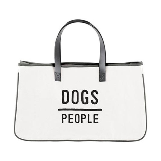 Dogs Over People Canvas Tote Bag – Large 20" Weekender with Leather Handles, Dog Lover Gift