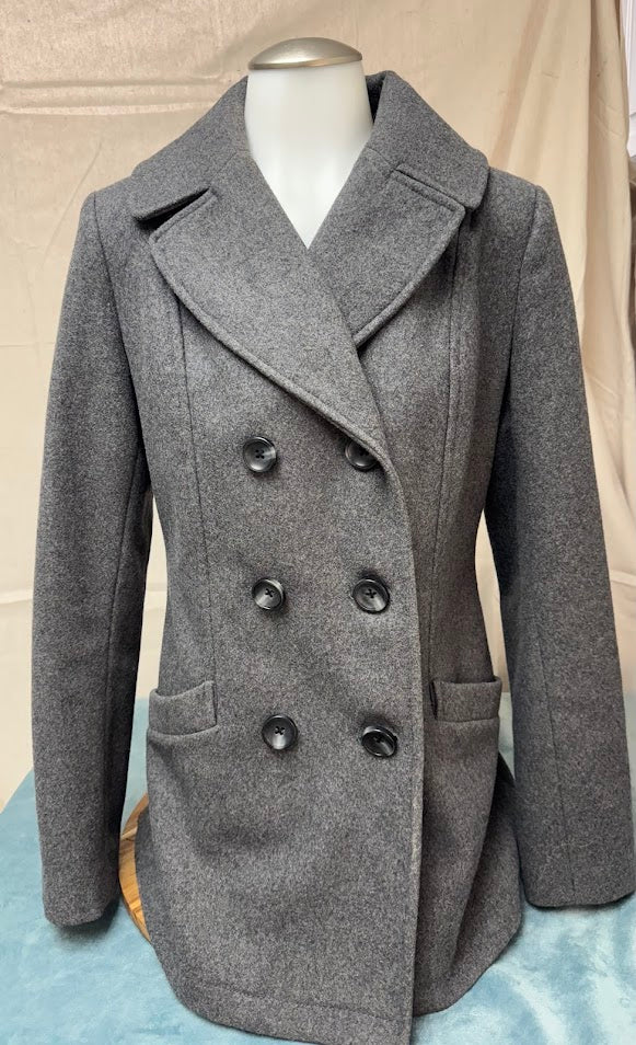 Women’s Merona Gray Peacoat with Black Buttons – Size Small