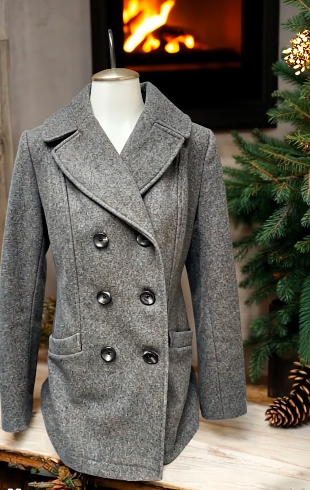 Women’s Merona Gray Peacoat with Black Buttons – Size Small