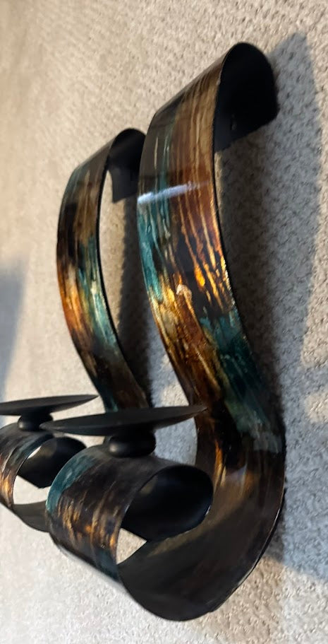 Blue & Bronze Patina Metal Wall Candle Holders – Set of 2