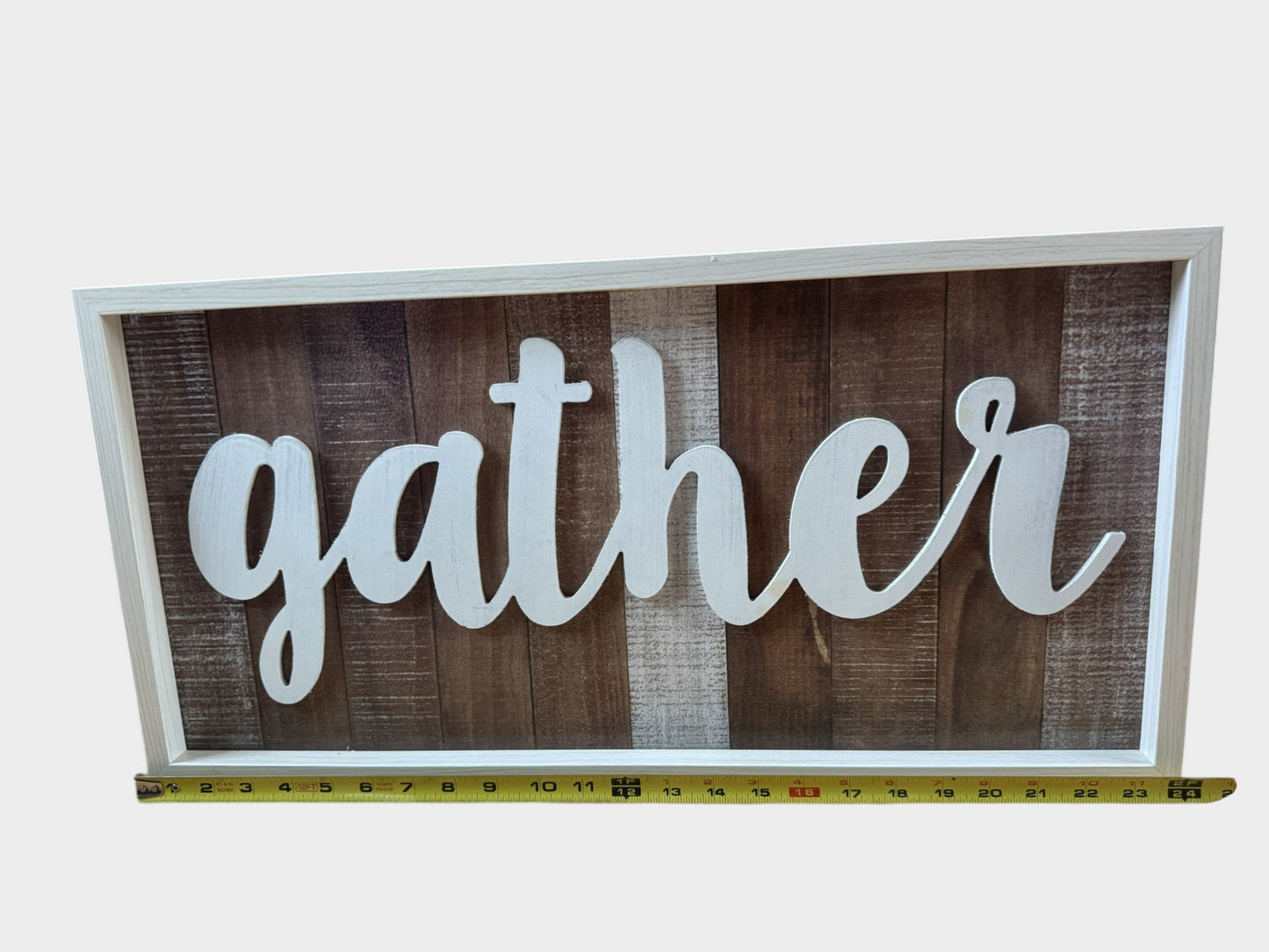 Gather Rustic Farmhouse Wood Framed Wall Sign – 24” Wide