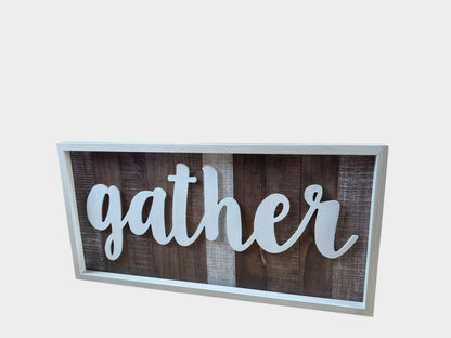 Gather Rustic Farmhouse Wood Framed Wall Sign – 24” Wide