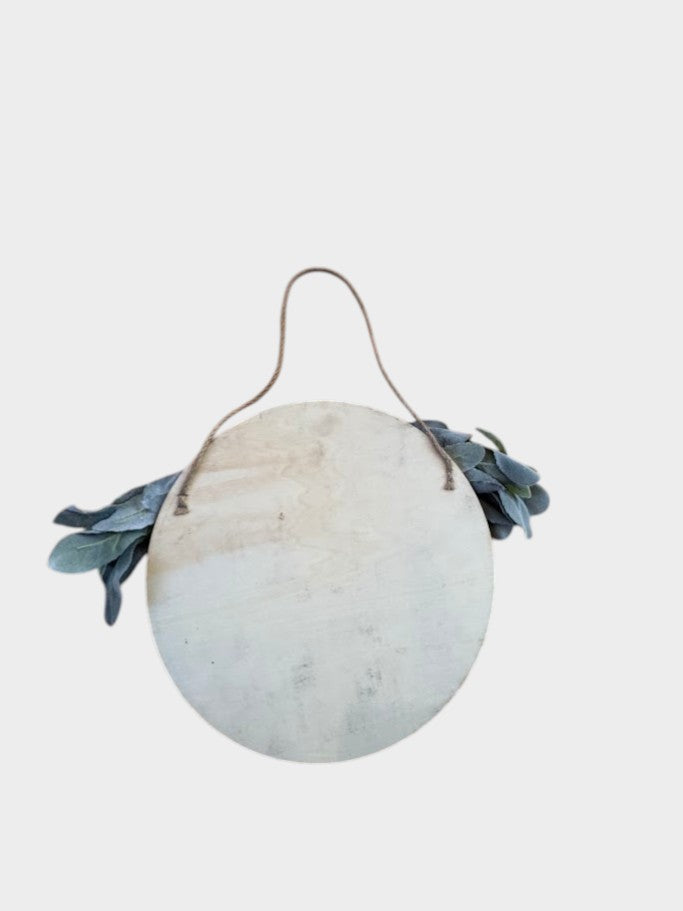Farmhouse Round Welcome Door Hanger with Greenery & Burlap Bow – 12” Rustic Wall Decor
