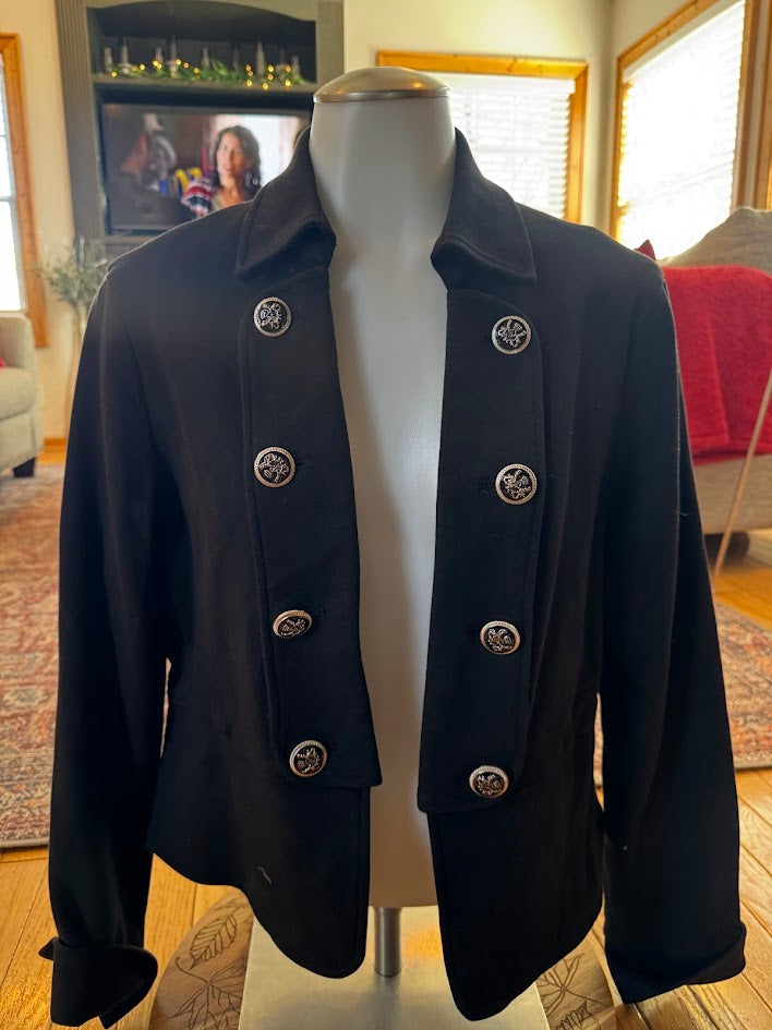 Marbelle Black Military Style Blazer Jacket Women’s Plaid Lined Size 8