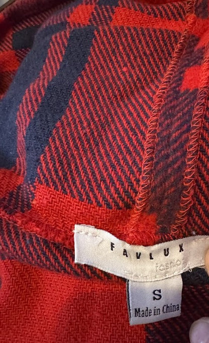 Favlux Red & Black Plaid Belted Cardigan Jacket Women’s Small Buffalo Check Wrap Coat